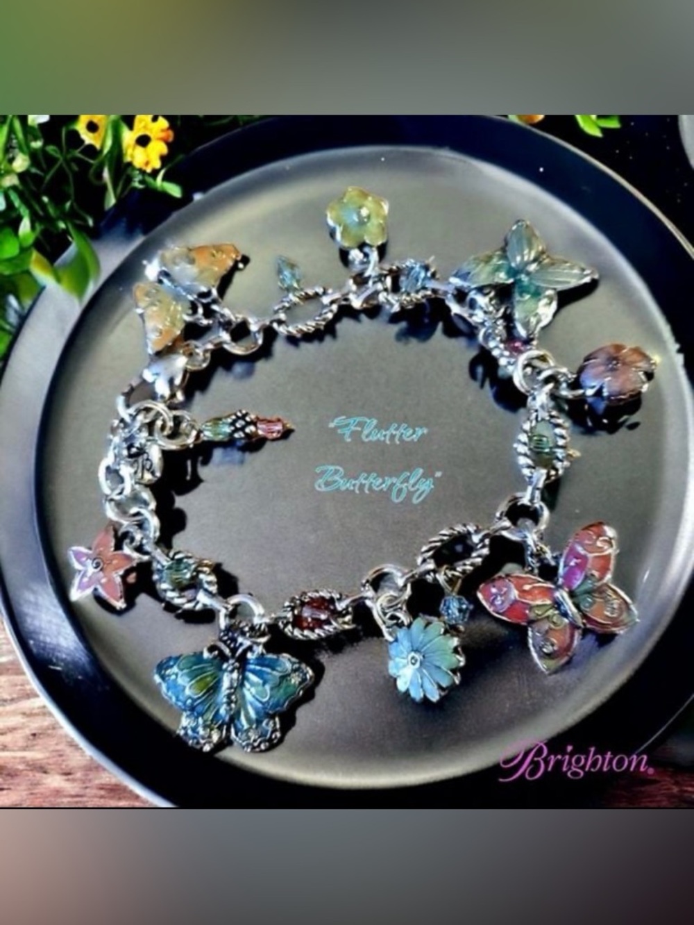 🦋 BRIGHTON 🌺 Silver Butterfly & Flower Charm Bracelet!